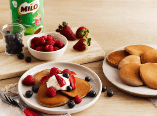 
MILO Pikelets with Yoghurt and Berries
